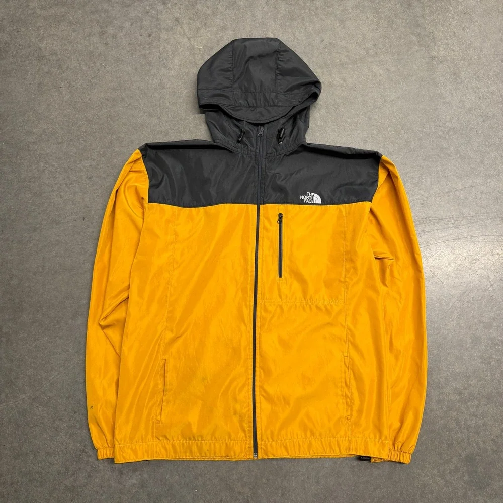 The North Face Mens Yellow Black Colorblock Hooded Windbreaker Jacket XL